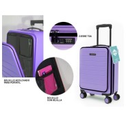 Lagart Maleta Trolley Pocket de Cabina Rigida 20 55x34x25cm - Compartimento Frontal Acolchado para Portatil - Cierre TSA - Ruedas Dobles 360º - Color Lila Pastel