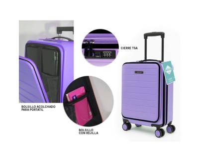 Lagart Maleta Trolley Pocket de Cabina Rigida 20 55x34x25cm - Compartimento Frontal Acolchado para Portatil - Cierre TSA - Ruedas Dobles 360&ordm; - Color Lila Pastel