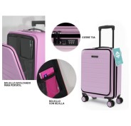 Lagart Maleta Trolley Pocket de Cabina Rigida 20 55x34x25cm - Compartimento Frontal Acolchado para Portatil - Cierre TSA - Ruedas Dobles 360º - Color Rosa Pastel