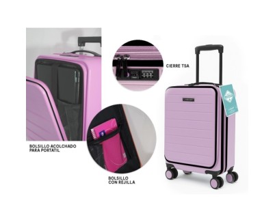 Lagart Maleta Trolley Pocket de Cabina Rigida 20 55x34x25cm - Compartimento Frontal Acolchado para Portatil - Cierre TSA - Ruedas Dobles 360&ordm; - Color Rosa Pastel