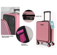 Lagart Maleta Trolley Pocket de Cabina Rigida 20 55x34x25cm - Compartimento Frontal Acolchado para Portatil - Cierre TSA - Ruedas Dobles 360º - Color Salmon Pastel
