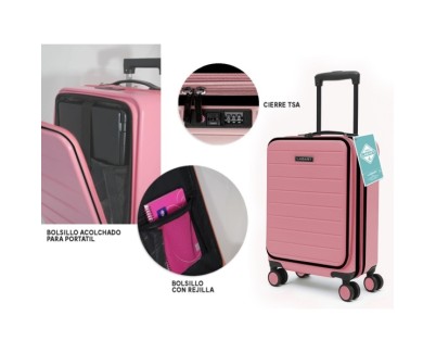 Lagart Maleta Trolley Pocket de Cabina Rigida 20 55x34x25cm - Compartimento Frontal Acolchado para Portatil - Cierre TSA - Ruedas Dobles 360&ordm; - Color Salmon Pastel
