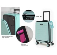 Lagart Maleta Trolley Pocket de Cabina Rigida 20 55x34x25cm - Compartimento Frontal Acolchado para Portatil - Cierre TSA - Ruedas Dobles 360º - Color Turquesa Pastel
