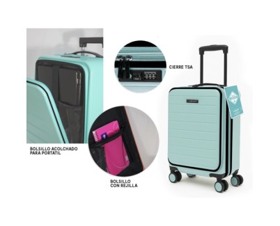 Lagart Maleta Trolley Pocket de Cabina Rigida 20 55x34x25cm - Compartimento Frontal Acolchado para Portatil - Cierre TSA - Ruedas Dobles 360&ordm; - Color Turquesa Pastel