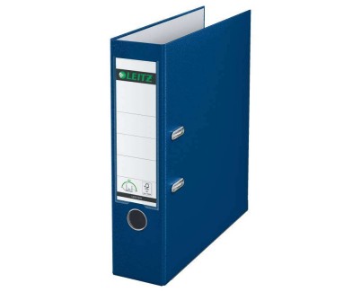 Leitz 180&ordm; Archivador de Palanca Tama&ntilde;o A4 - Lomo Ancho 80mm - Ollao, Rado y Tarjetero en el Lomo - Carton Forrado en Plastico - Cantoneras Metalicas - Color Azul