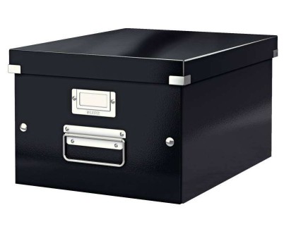 Leitz Click & Store WOW Caja Organizadora Mediana - Asas de Metal - 85% Carton Reciclado - Hasta 9kg de Capacidad - Color Negro