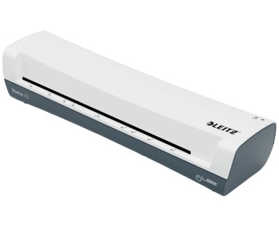 Leitz iLAM Home A3 Plastificadora - Hasta Tama&ntilde;o A3 - Velocidad 300mm/min - Calentamiento en 3 Minutos - Grueso Bolsa 75 y 125mic - Incluye Paquete de 5 Bolsas de Plastificacion  A4 - Color Blanco/Gris