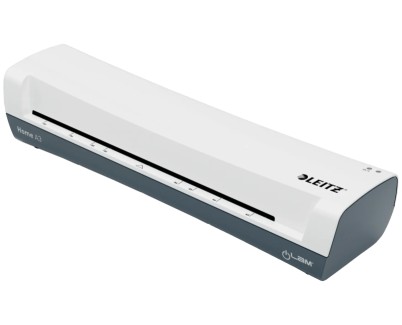 Leitz iLAM Home A3 Plastificadora - Hasta Tamaño A3 - Velocidad 300mm/min - Calentamiento en 3 Minutos - Grueso Bolsa 75 y 125mic - Incluye Paquete de 5 Bolsas de Plastificacion  A4 - Color Blanco/Gris