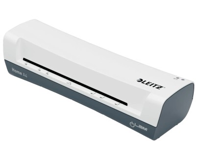 Leitz iLAM Home A4 Plastificadora - Hasta Tama&ntilde;o A4 - Velocidad 300mm/min - Calentamiento en 3 Minutos - Grueso Bolsa 75 y 125mic - Incluye Paquete de 5 Bolsas de Plastificacion  A4 - Color Blanco/Gris