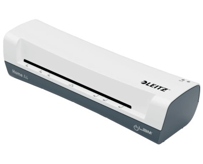 Leitz iLAM Home A4 Plastificadora - Hasta Tamaño A4 - Velocidad 300mm/min - Calentamiento en 3 Minutos - Grueso Bolsa 75 y 125mic - Incluye Paquete de 5 Bolsas de Plastificacion  A4 - Color Blanco/Gris
