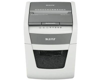 Leitz IQ Autofeed 50X P4 Destructora Automatica de Papel Corte en Particulas P-4 - Autoalimentacion 50 Hojas, Manual 6 Hojas - Papelera de 20L - Color Blanco/Gris