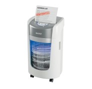 Leitz IQ OptiMax Home Office 225 Destructora de Papel Manual DIN P5 - Destruye hasta 6 Hojas - Tiempo de Funcionamiento Continuo 20m - Papelera de 15L con Tecnologia de Giro - Color Blanco/Gris