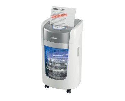 Leitz IQ OptiMax Home Office 225 Destructora de Papel Manual DIN P5 - Destruye hasta 6 Hojas - Tiempo de Funcionamiento Continuo 20m - Papelera de 15L con Tecnologia de Giro - Color Blanco/Gris