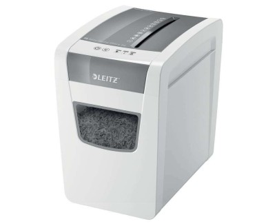 Leitz IQ Slim Home Office P4 Destructora de Papel Corte Confeti P-4 - Destruye hasta 10 Hojas a la Vez - Capacidad de la Papelera 23L - Silenciosa y Estilizada - Color Blanco/Gris
