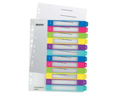 Leitz WOW Indice de Plastico Imprimible Multicolor 12 Pesta&ntilde;as - Multitaladro - Formato A4 - Color Translucido