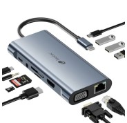 Leotec Adaptador 11 en 1 USB-C a 1xHDMI, 1xVGA, 1xRJ45, 3xUSB-A 3.0, 1xUSB-C PD, 1xUSB-C, 1xTF+1xSD, 1x Audio - Color Gris
