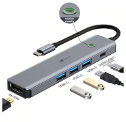 Leotec Adaptador 5 en 1 USB-C a 1xHDMI, 3xUSB-A 3.0,  1xPD 100W+USB-C - Color Gris