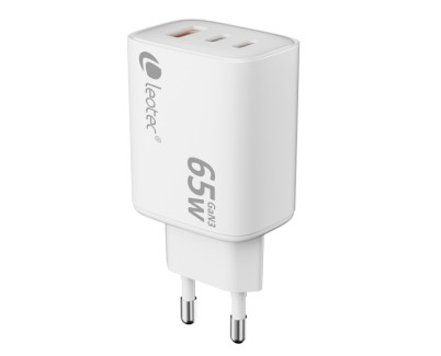 Leotec Cargador Universal 65W GAN - Ultra Slim - 2USB-C PD + 1USB-A - Color Blanco
