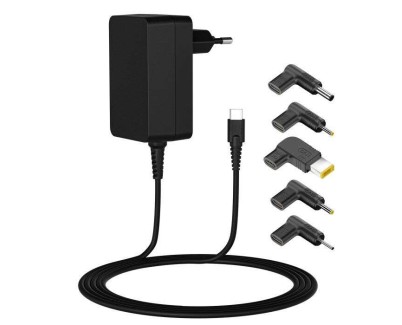 Leotec Cargador Universal para Portatil 45W USB-C Power Delivery 3.0 - 5 Conectores Diferentes - Proteccion de Sobrecarga y Cortocircuito