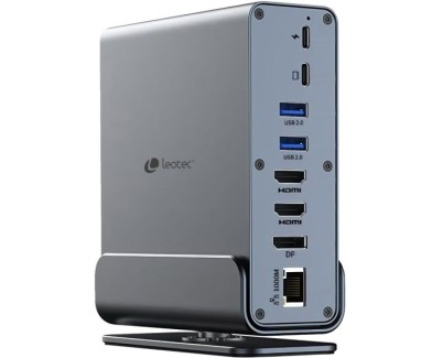 Leotec LEDS06 Docking Station USB C 15 en 1 - 2x HDMI 4K + DisplayPort - Power Delivery 100W - Ethernet Gigabit - 5x USB + USB C - Lector SD y MicroSD - Jack 3.5 mm - Color Gris Aluminio