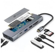 Leotec LEDS07 Docking Station USB C 8 en 1 con Ranura SSD M.2 - HDMI 4K - Power Delivery 100W - USB 3.2 y USB C 10Gbps - Lector SD y MicroSD - Compatible SSD NVMe y SATA - Cuerpo de Aluminio