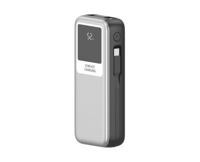 Leotec Powerbank 10.000 mAh - Carga Rapida 35W - Cable USB Retractil -  Color Plata