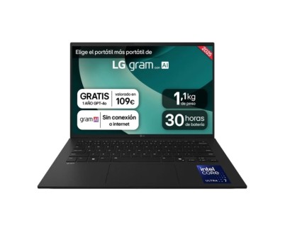 LG Gram 14Z90T-G.AD8BB Portatil 14\" Intel Core Ultra 7 255H - 32GB - 2TB SSD - WiFi 7 - Windows 11 Home - Color Negro - Teclado QWERTY (ES)