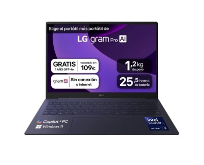 LG Gram 16Z90TS-G.AU99BN Portatil 16\" Intel Core Ultra 9 288V - 32GB - 1TB SSD - WiFi 7 - Windows 11 Home - Color Gris - Teclado QWERTY (ES)