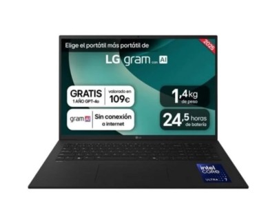 LG Gram 17Z90TL-G.AU88BN Portatil 17\" Intel Core Ultra 7 258V - 32GB DDR5 - 1TB SSD - Windows 11 Home - Color Negro - Teclado QWERTY (ES)