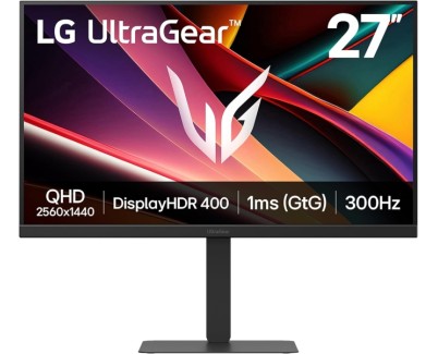 LG UltraGear Monitor LED 27\" IPS QHD 300Hz HDR400 FreeSync Premium - Respuesta 1ms - Ajustable en Altura, Inclinable y Giratorio - Altavoces 2 x 5W - 16:9 - HDMI, DisplayPort, USB-C, USB-A - VESA 100x100