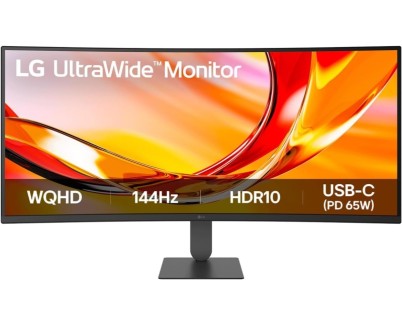 LG Ultrawide Monitor 34\" Curvo 1800R VA QHD 144Hz HDR10 AMD FreeSync Premium - Respuesta 5ms - 21:9 - Ajustable en Altura, Inclinable - HDMI, Displayport, USB-C - VESA 100x100 - Color Negro