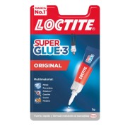 Loctite Super Glue-3 Original Pegamento Transparente Instantaneo 3gr - Formula Triple Resistencia - Secado en 3 Segundos - Tapon Antiobstruccion - 2640968/2973421