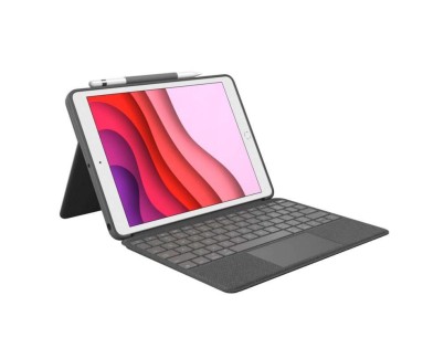 Logitech Combo Touch Funda con Teclado Retroiluminado Inalambrico para iPad 7ª y 8ª Generacion 10.2\" - Trackpad - Escritura, Visualizacion, Dibujo y Lectura - Color Gris