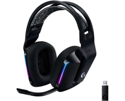 Logitech G733 Auriculares Gaming Inalambricos DTS 7.1 con Microfono - Tecnologia Lightspeed - Iluminacion RGB - Autonomia hasta 29h - Microfono Extraible - Almohadillas Acolchadas - Controles en Auricular - Color Negro