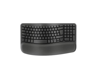 Logitech Wave Keys Teclado Inalambrico Ondulado - Indicadores Luminosos - Patas Ajustables - Autonomia hasta 36 Meses - Reposa Mu&ntilde;ecas Acolchado