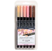 Lyra Aqua Brush Duo Skin Tones Pack 6 Rotuladores de Doble Punta - Punta Pincel 4mm, Punta Fina 2mm - Tinta Base de Agua - Colores Basados en Tonos de Piel