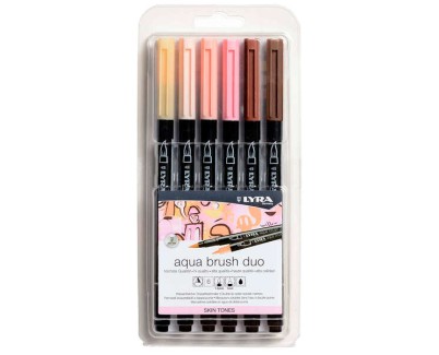 Lyra Aqua Brush Duo Skin Tones Pack 6 Rotuladores de Doble Punta - Punta Pincel 4mm, Punta Fina 2mm - Tinta Base de Agua - Colores Basados en Tonos de Piel