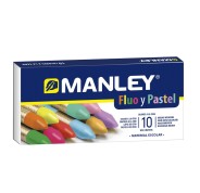 Manley Pack 10 Ceras Manley Colores Especiales (Fluo+Pastel) - Ceras Blandas de Trazo Suave - Gran Variedad de Tecnicas y Aplicaciones - Colorido Especial (Fluo+Pastel) - Colores Surtidos