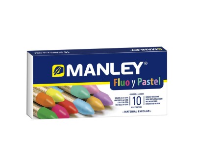 Manley Pack 10 Ceras Manley Colores Especiales (Fluo+Pastel) - Ceras Blandas de Trazo Suave - Gran Variedad de Tecnicas y Aplicaciones - Colorido Especial (Fluo+Pastel) - Colores Surtidos