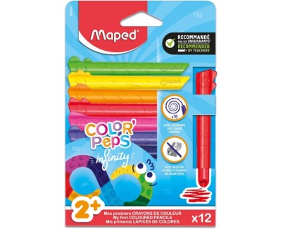 Maped Color`Peps Infinity Jumbo Pack de 12 Lapices de Colores de Larga Duracion - Hecho Totalmente de Mina - Colores Surtidos