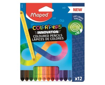 Maped Color`Peps Infinity Pack de 12 Lapices de Colores de Larga Duracion - Hecho Totalmente de Mina - Colores Surtidos