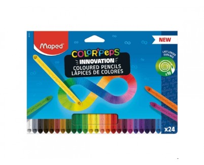 Maped Color`Peps Infinity Pack de 24 Lapices de Colores de Larga Duracion - Hecho Totalmente de Mina - Colores Surtidos