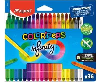 Maped Color`Peps Infinity Pack de 36 Lapices de Colores de Larga Duracion - Hecho Totalmente de Mina - Colores Surtidos