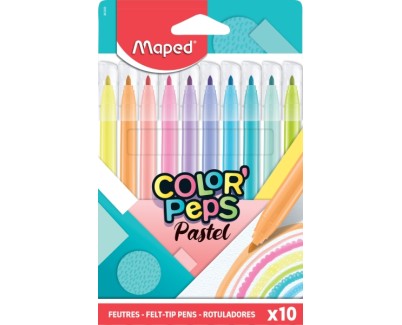 Maped Color´Peps Pastel Pack de 10 Rotuladores con Punta Media Bloqueada 2.8mm - Tinta Lavable - Colores Pastel Surtidos
