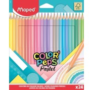 Maped Color´Peps Pastel Pack de 24 Lapices de Colores Triangulares - Mina Suave - Madera Certificada FSC - Colores Pastel Surtidos