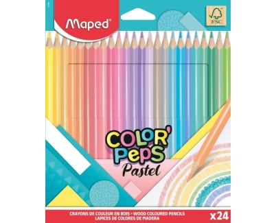 Maped Color&acute;Peps Pastel Pack de 24 Lapices de Colores Triangulares - Mina Suave - Madera Certificada FSC - Colores Pastel Surtidos