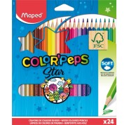 Maped Color´Peps Star Pack de 24 Lapices de Colores Triangulares - Mina Suave - Madera Certificada FSC - Colores Surtidos