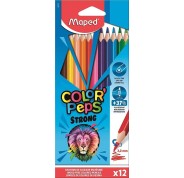 Maped Color´Peps Strong Pack de 12 Lapices Triangulares de Colores - Sin Madera - Mina 3,2mm - Punta Ultra Resistente - Colores Surtidos