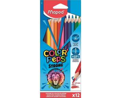 Maped Color´Peps Strong Pack de 12 Lapices Triangulares de Colores - Sin Madera - Mina 3,2mm - Punta Ultra Resistente - Colores Surtidos