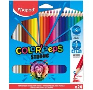 Maped Color´Peps Strong Pack de 24 Lapices Triangulares de Colores - Mina 3,2mm - Sin Madera - Punta Ultra Resistente - Colores Surtidos